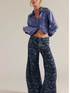 NWT Rare We The Free Eden Jacquard Swan Jeans Wide Leg Free People Boho 28 $168